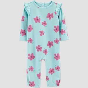 CARTER’S Just One You Baby Girls’ Floral Romper in Ice Blue with Pink Flowers